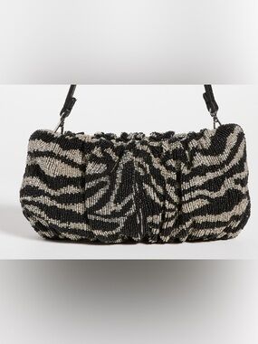 STAUD Zebra Beaded Shoulder Bag Black White